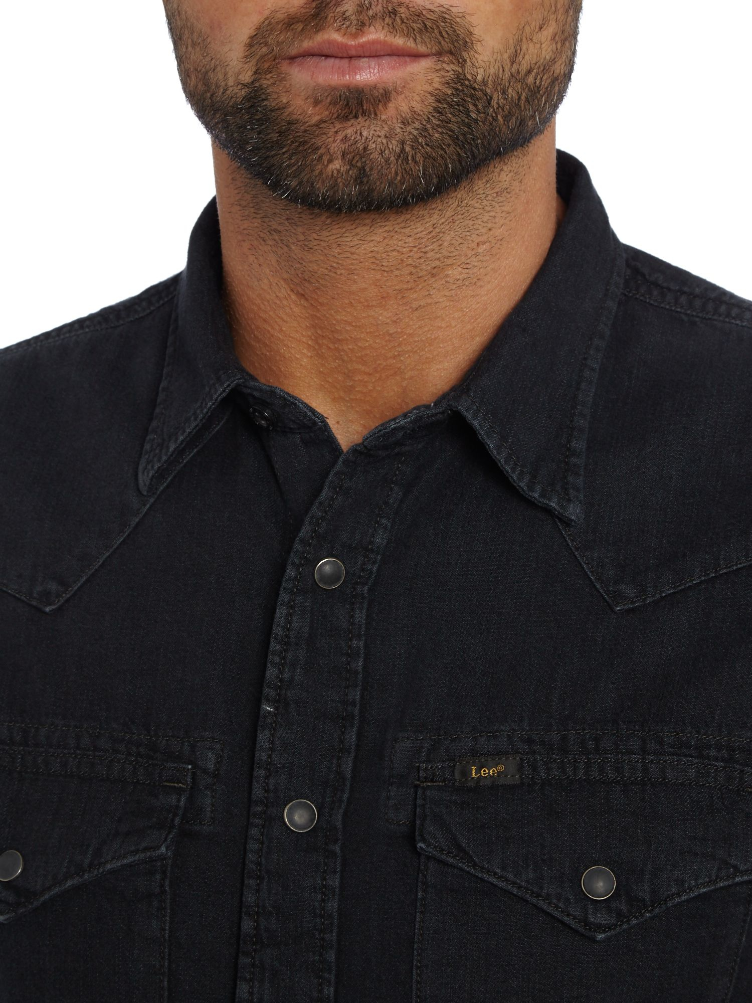 Lee jeans Slim Fit Pitch Black Denim Western Shirt in Black for Men | Lyst
