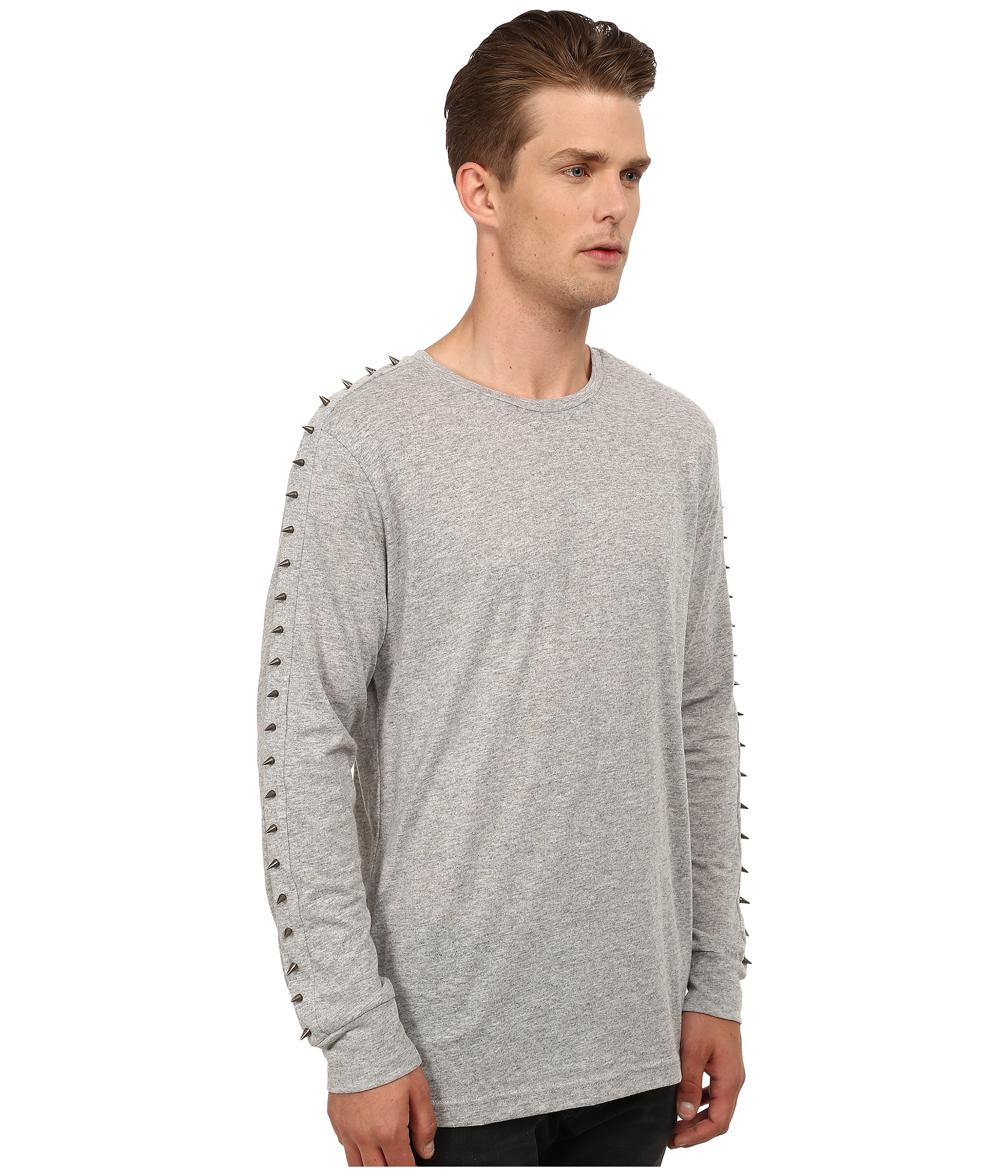 Balmain Studded Long Sleeve T-shirt in Gray for Men | Lyst