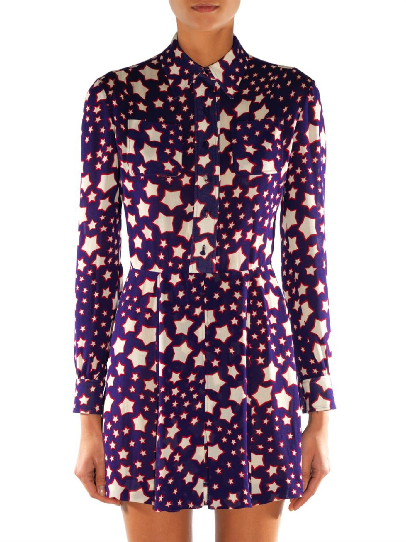 Saint Laurent Star-Print Long-Sleeved Dress in Blue | Lyst UK