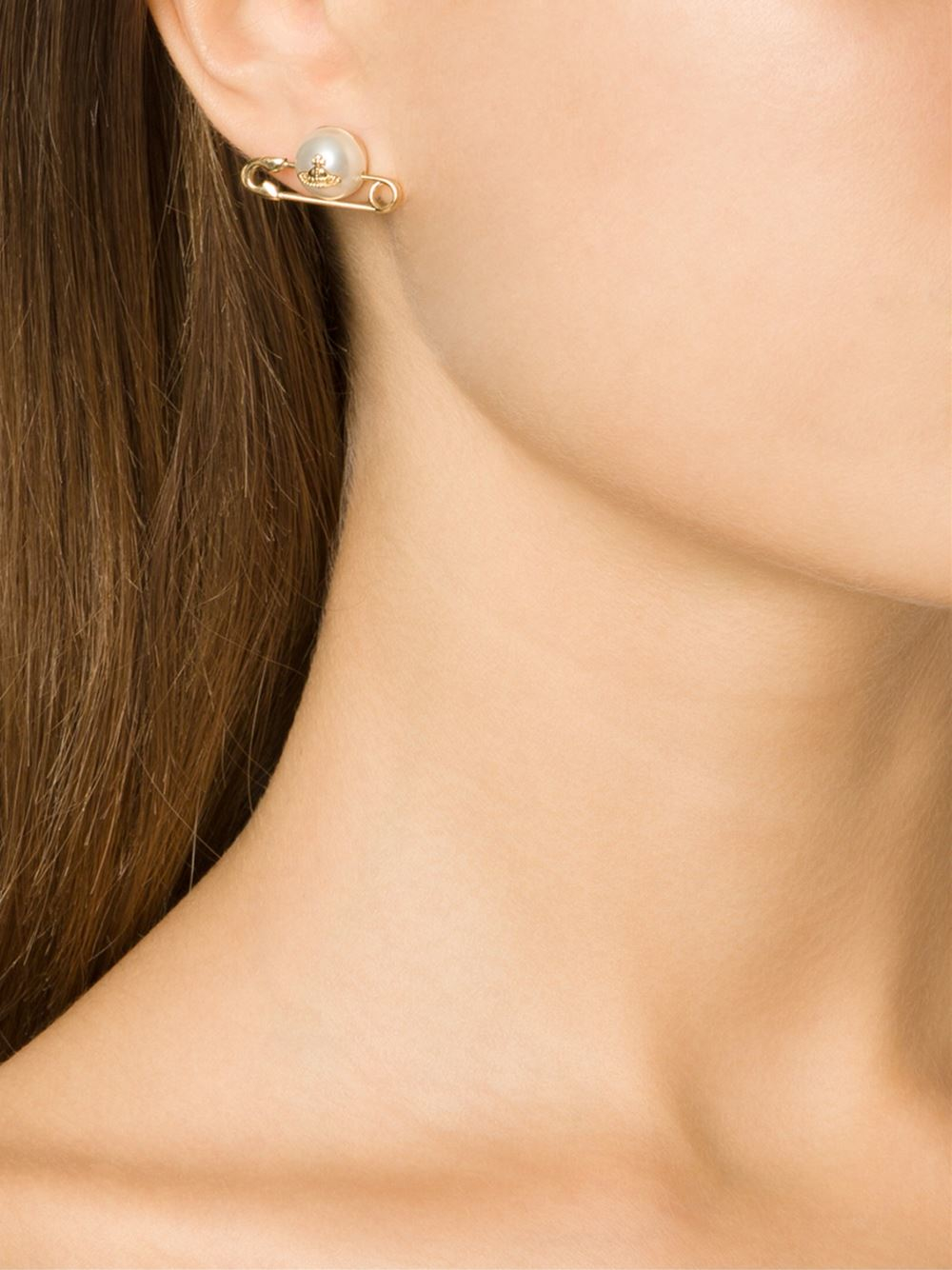 Vivienne Westwood jordan Pearl Safety Pin Earrings in Metallic