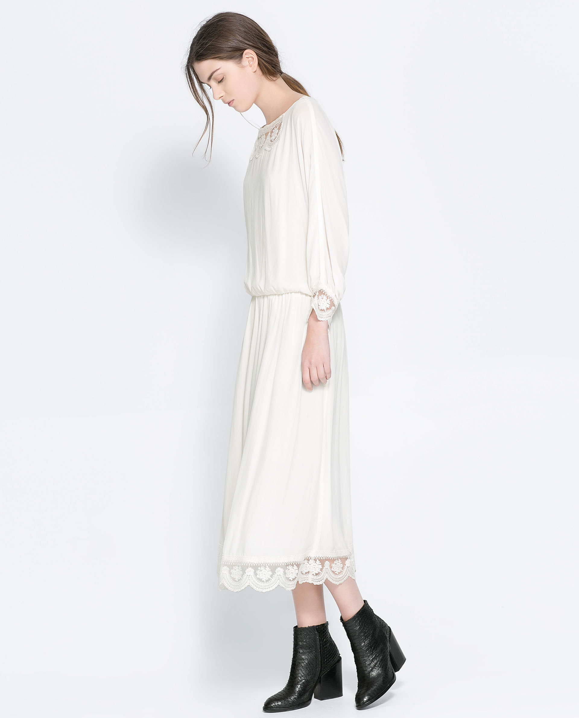 Zara Long Dress with Lace Trimming in White Lyst