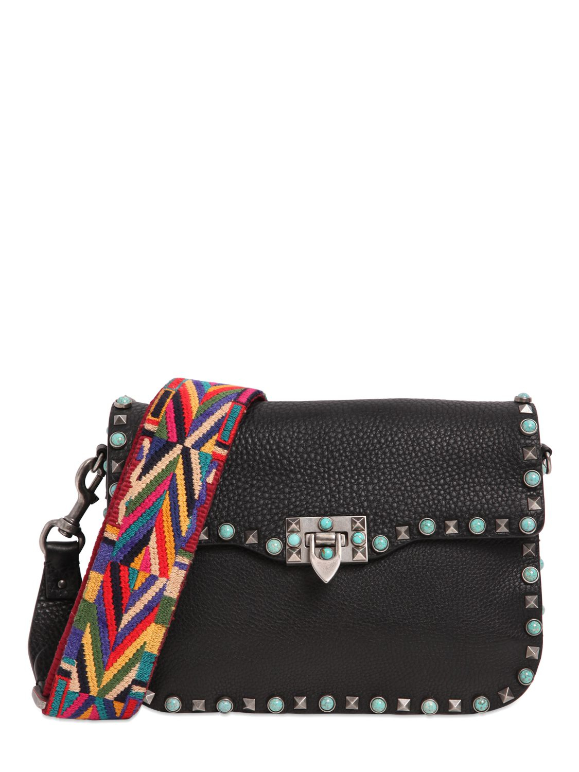 Valentino Rockstud Leather Bag With Studs & Stones in Black - Lyst