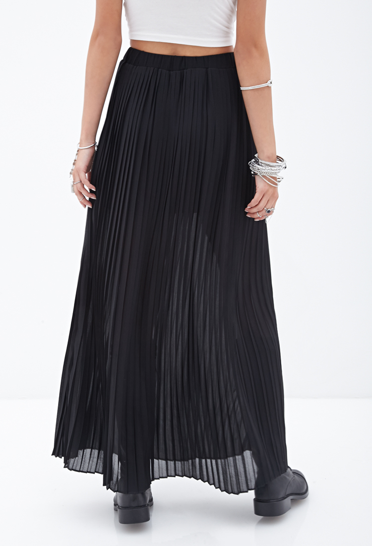 Forever 21 Pleated Chiffon Maxi Skirt in Black - Lyst