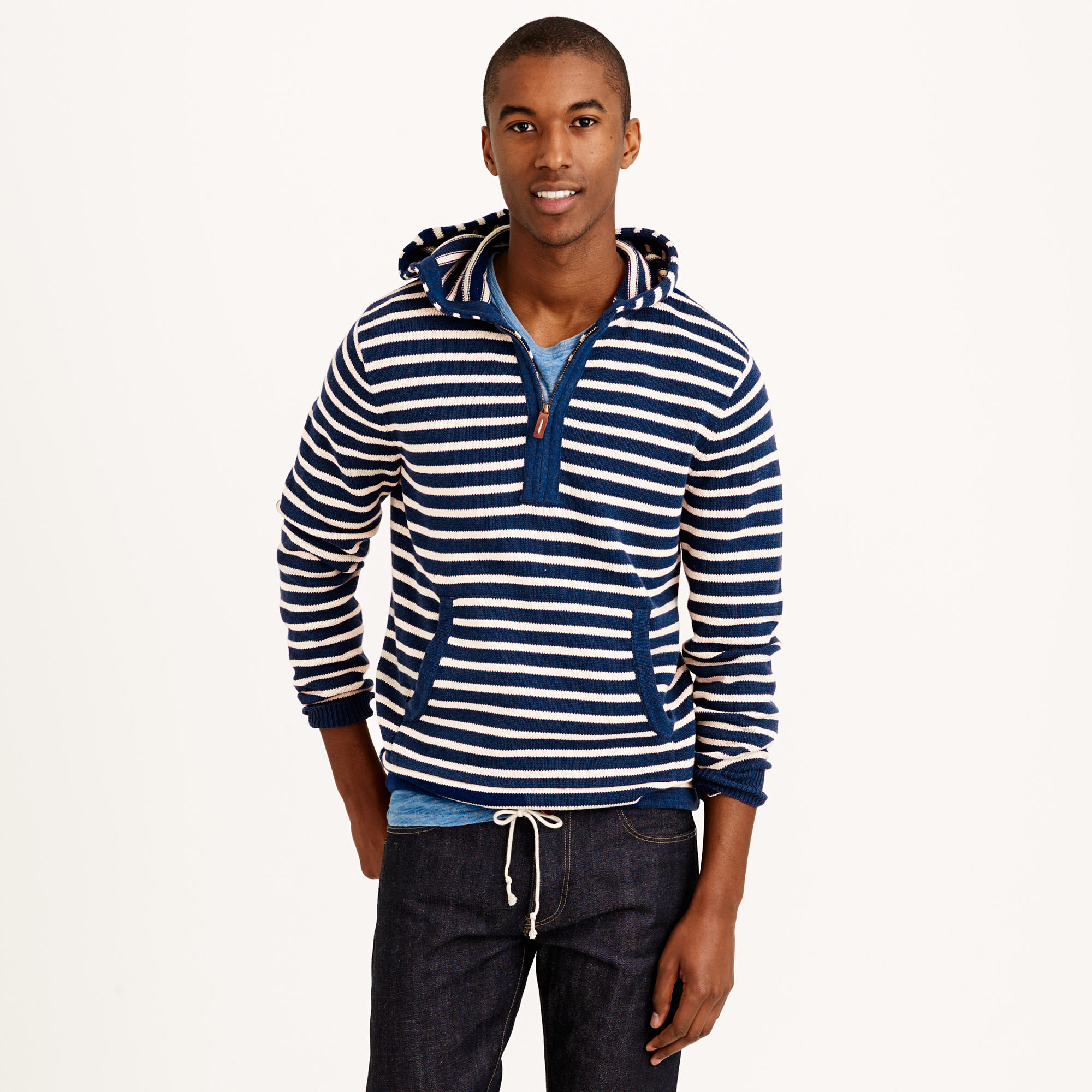 Lyst - J.Crew Striped Cotton Sweater Hoodie in Blue for Men
