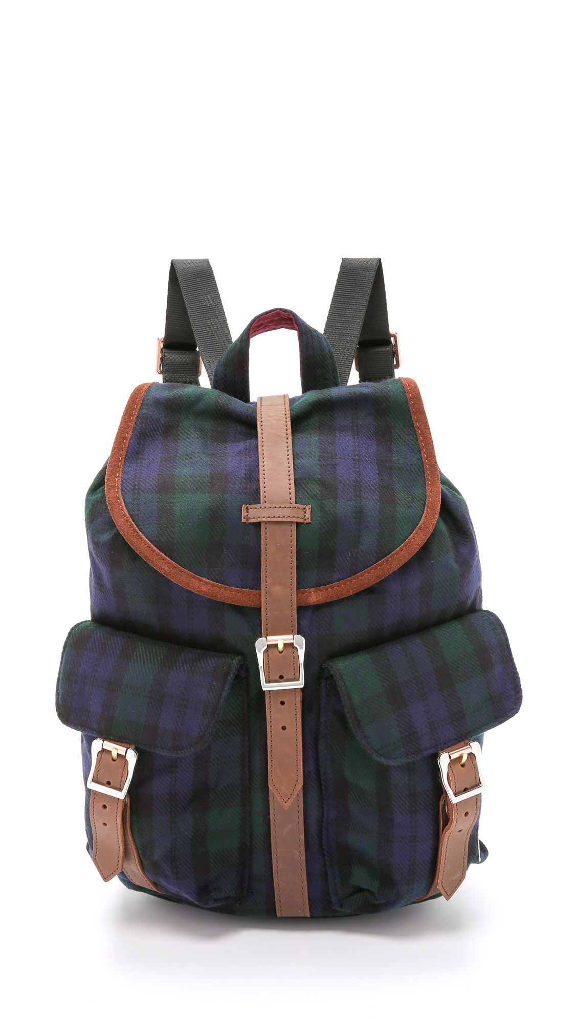 black plaid backpack