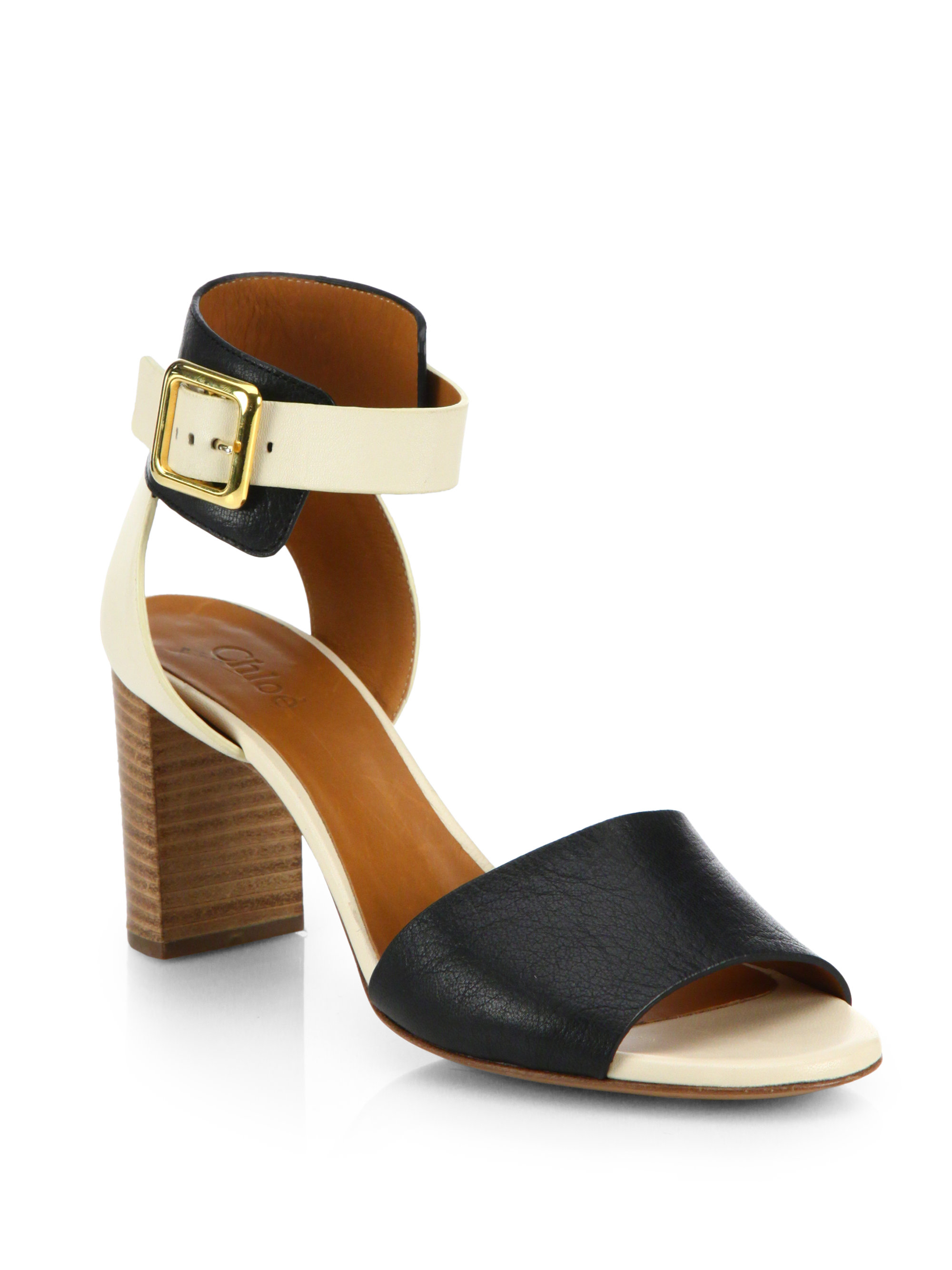buckle sandals lyst chlo 233 bicolor leather buckle sandals in white buckle sandals lyst chlo 233 bicolor leather buckle sandals in white