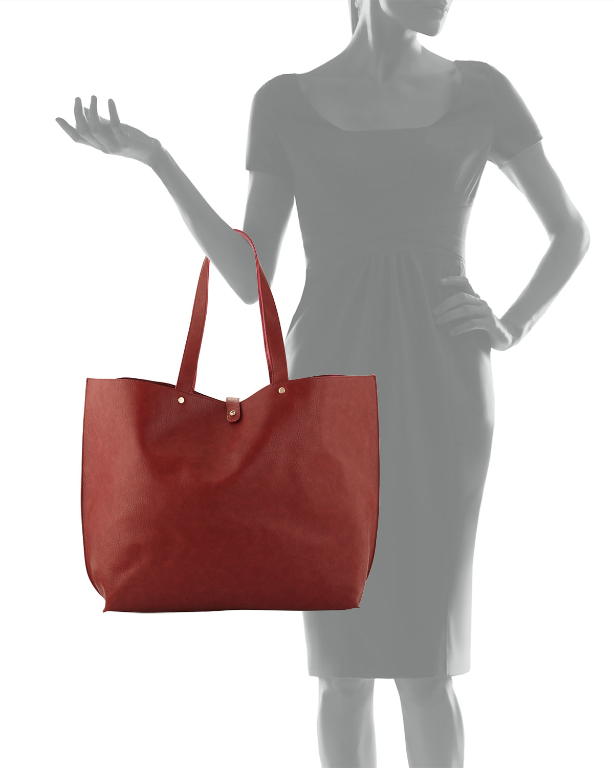 Neiman Marcus Large Pebbled Faux-leather Tote Bag in Bordeaux (Red) - Lyst