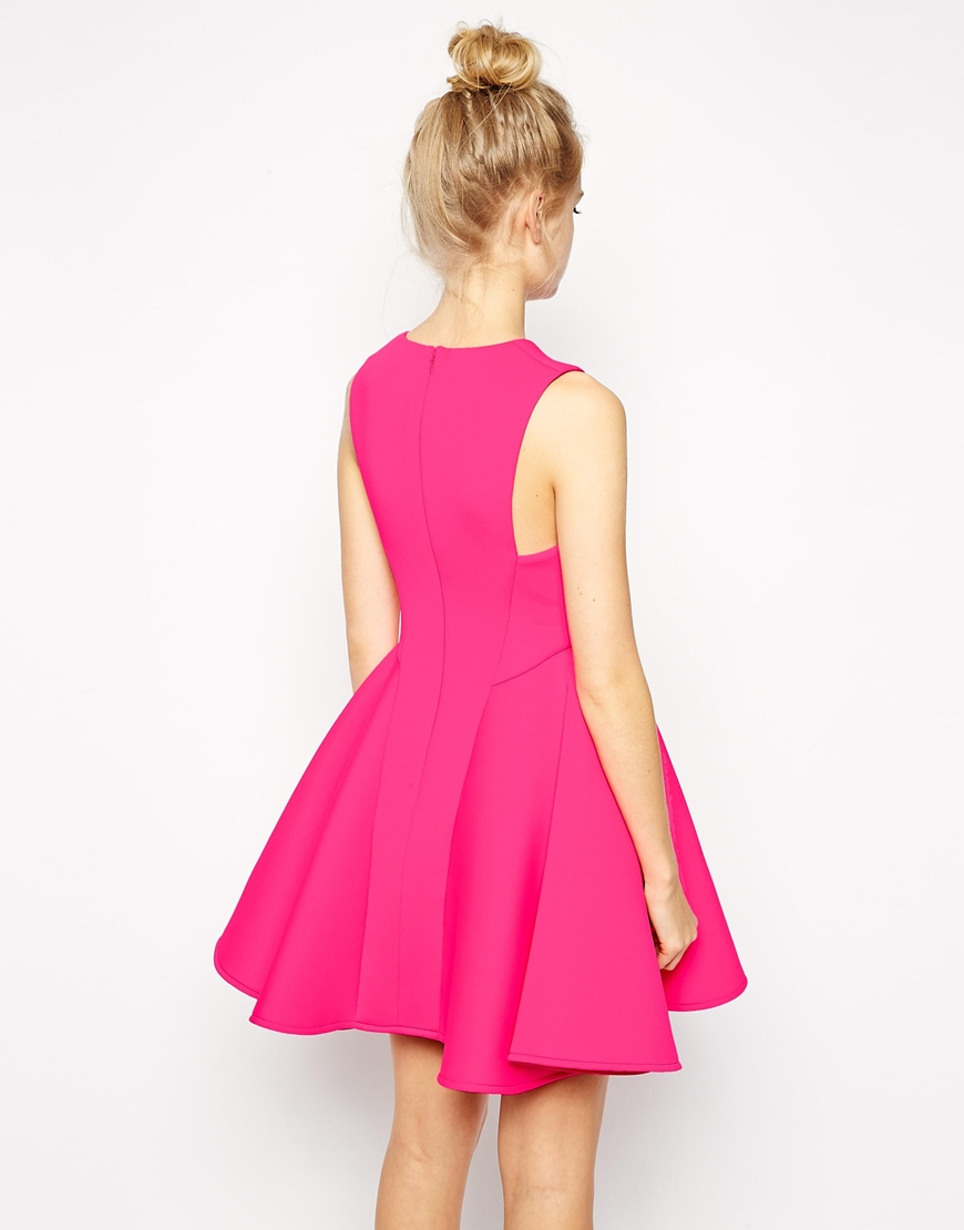 ASOS Premium Bonded Fit And Flare Dress in Pink | Lyst