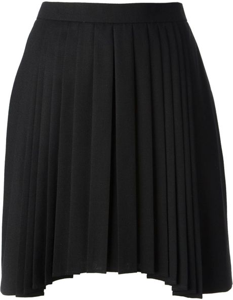 Saint Laurent Pleated Skirt in Black | Lyst