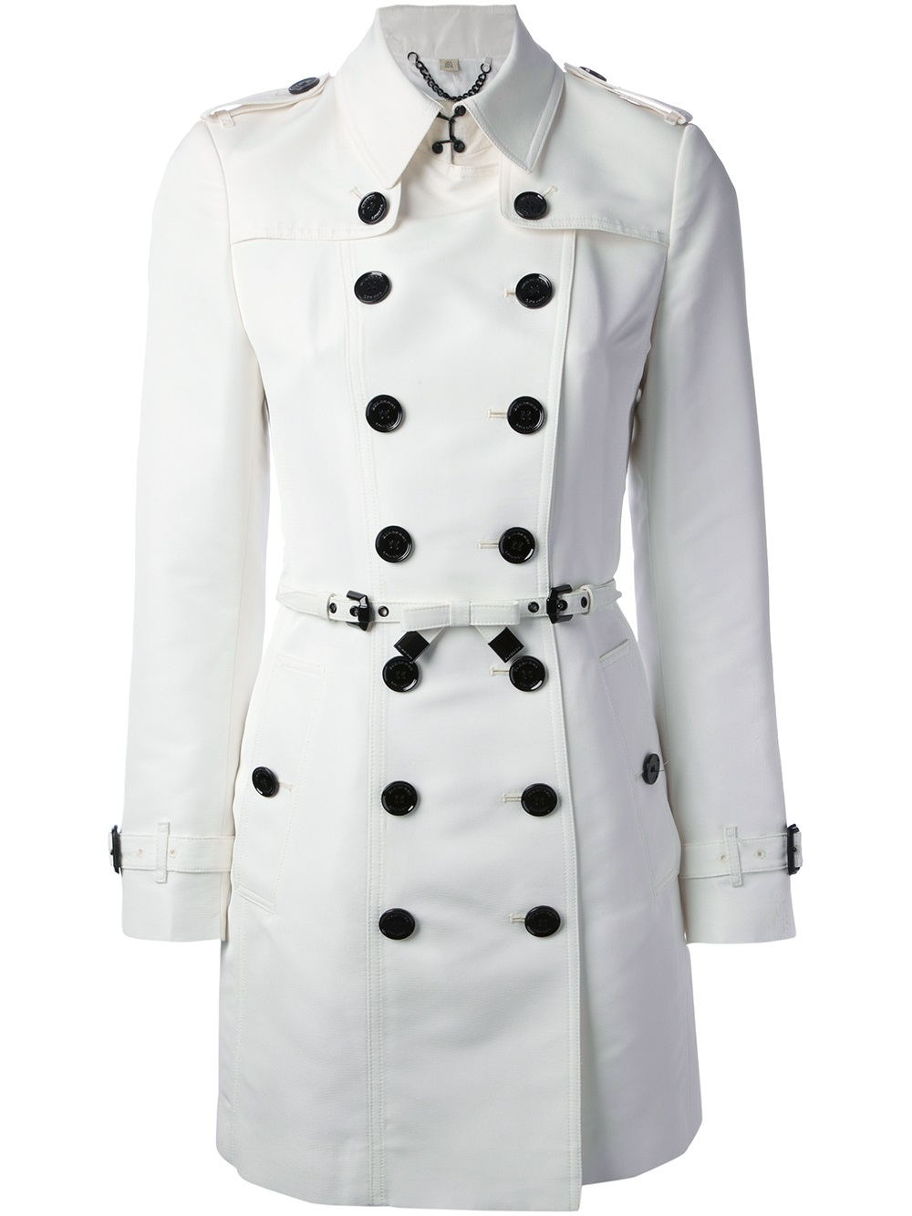 Burberry Double Breasted Trench Coat in White - Lyst