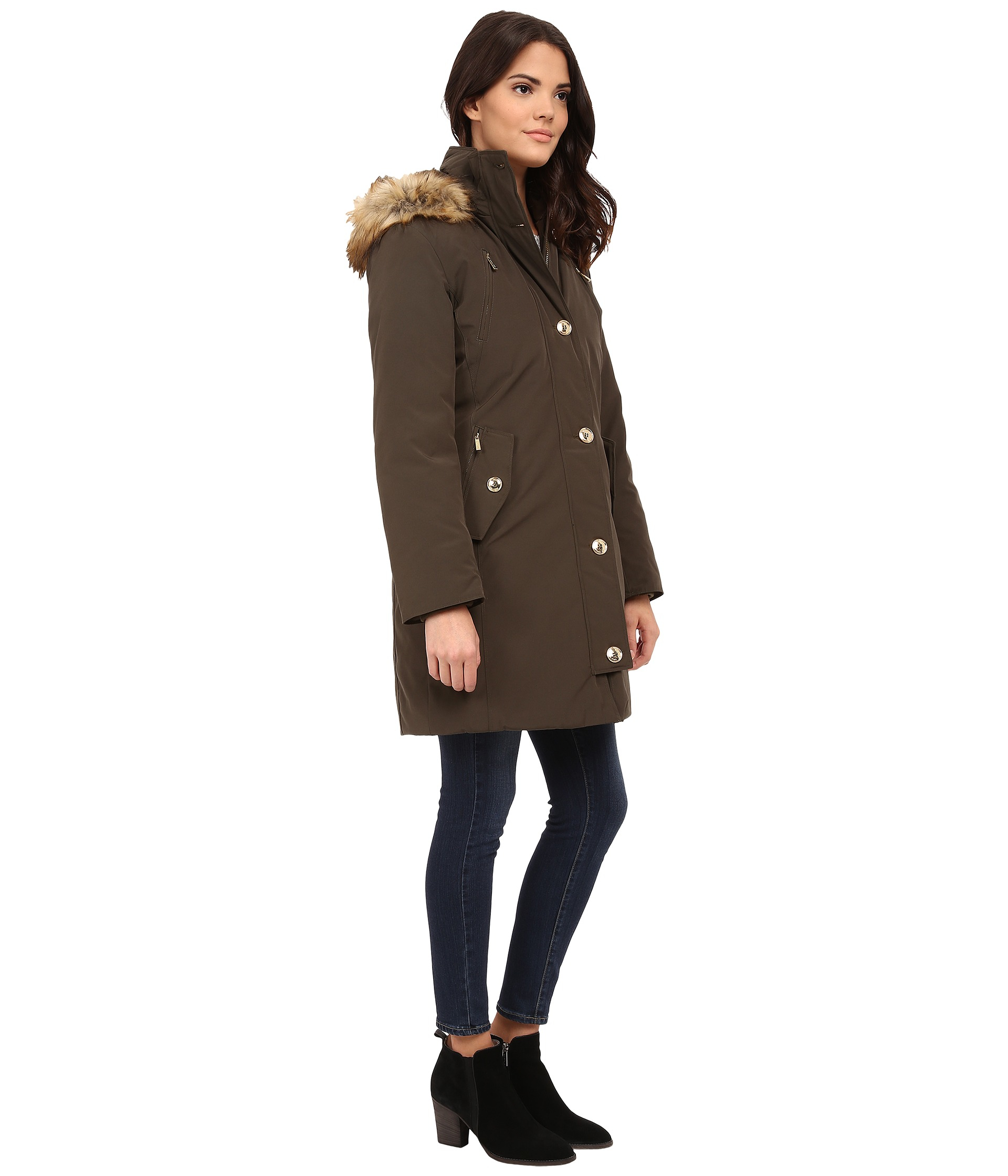 MICHAEL Michael Kors Down Parka W/ Faux Fur Trim in Green | Lyst