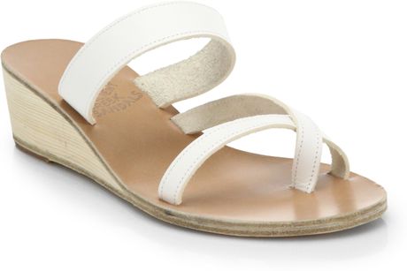 Ancient Greek Sandals Daphnae Wooden-Wedge Leather Sandals in White ...
