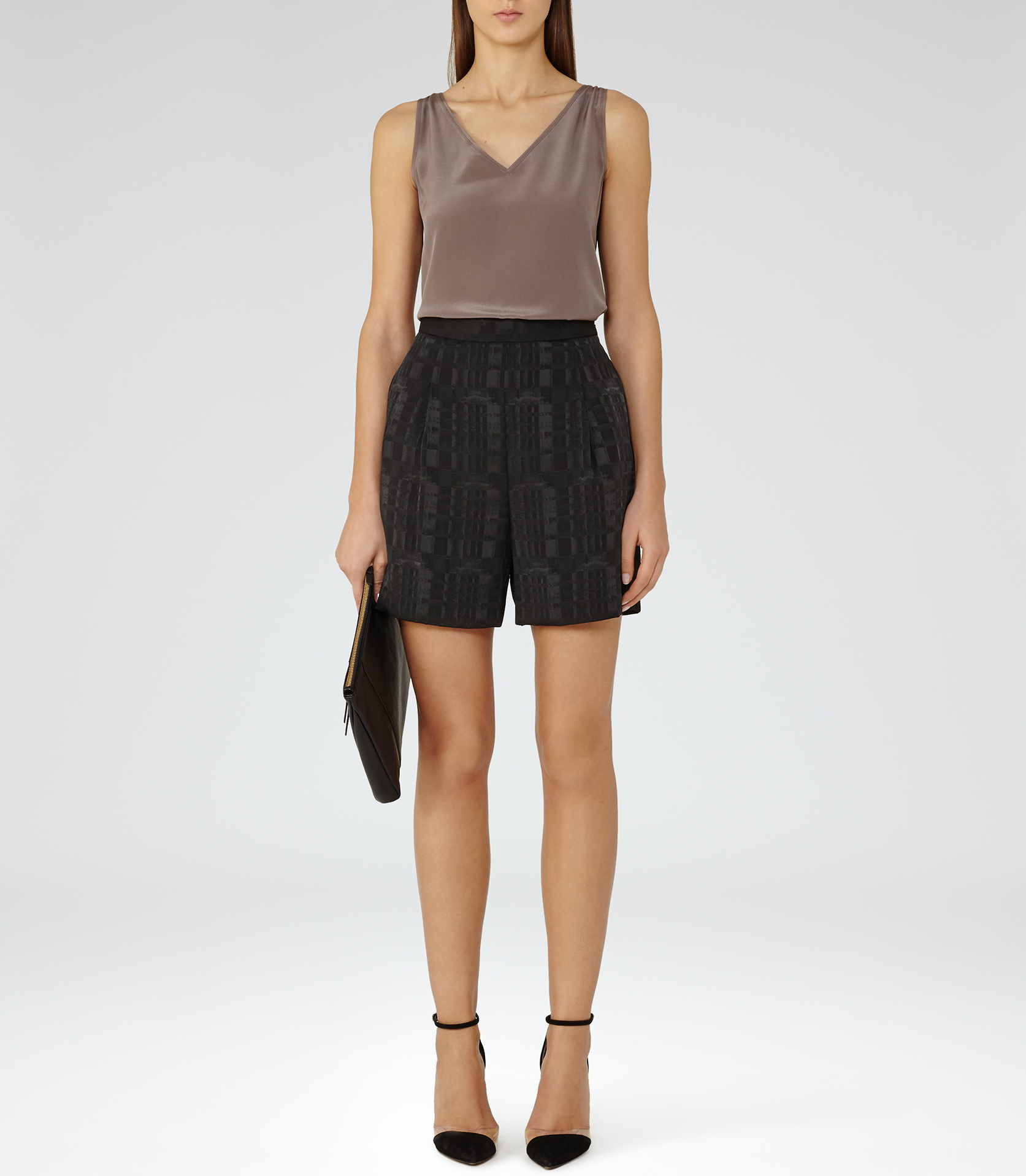 Reiss Mikaela Silk-front Tank Top in Mink (Gray) - Lyst