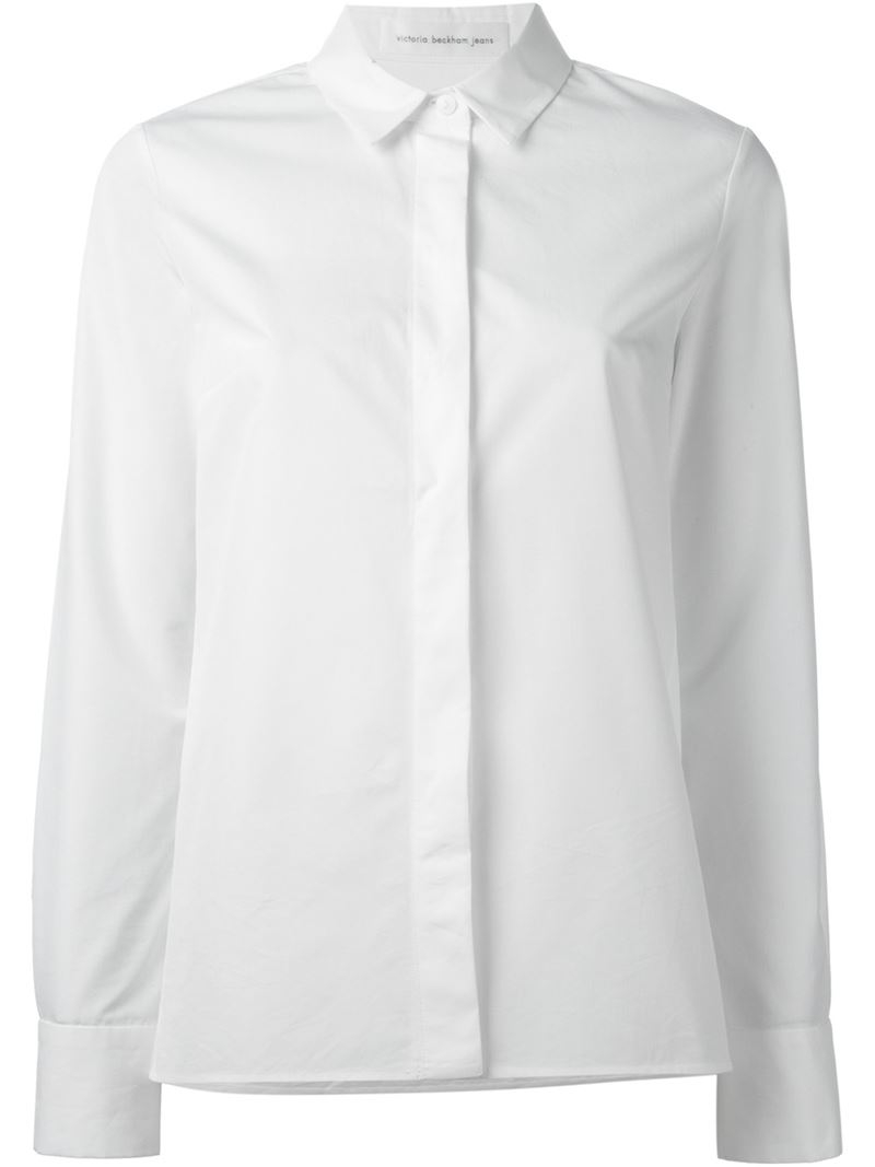 Victoria Beckham Concealed Button Placket Classic Shirt in White - Lyst