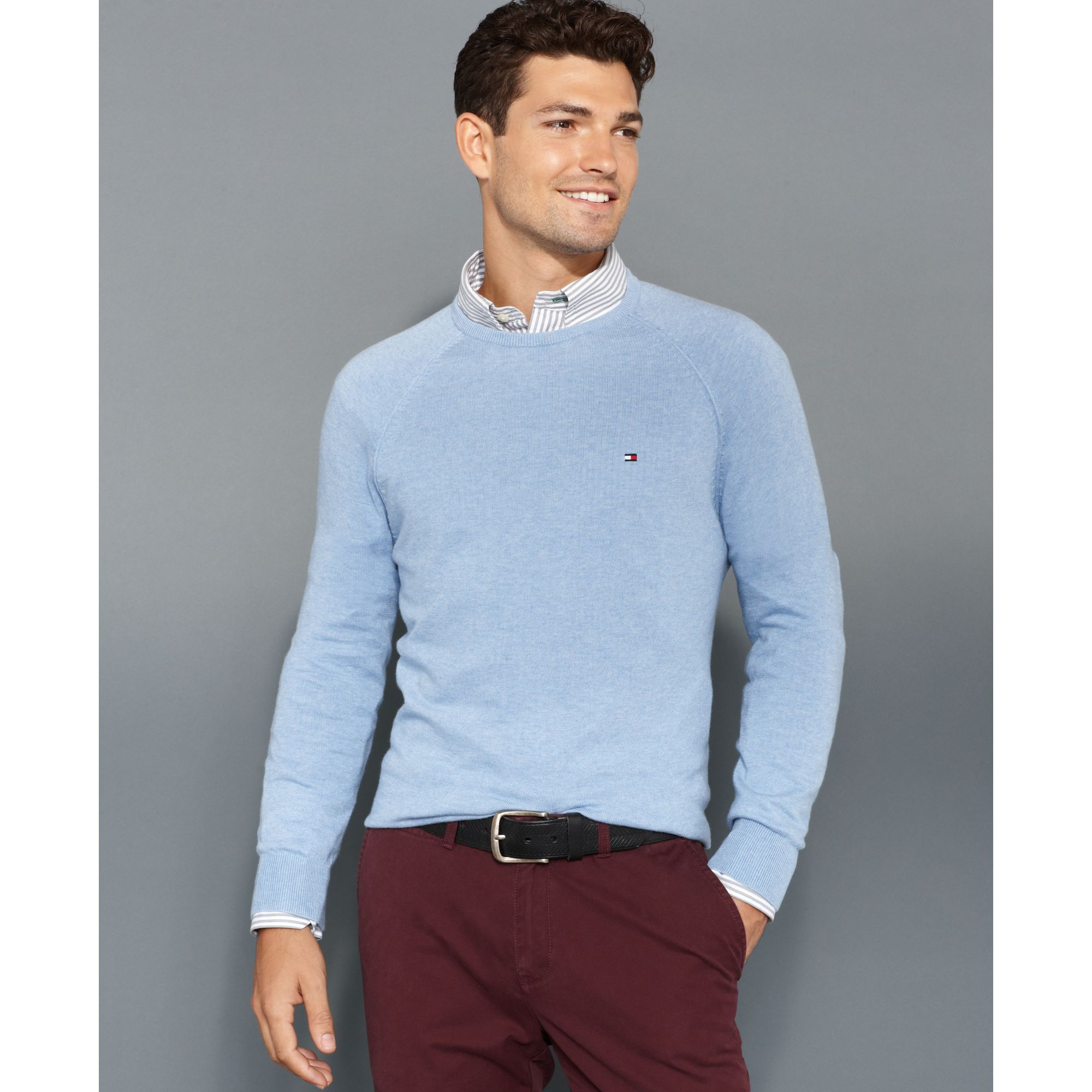 Tommy hilfiger American Crew Neck Sweater in Blue for Men (Cloud) | Lyst