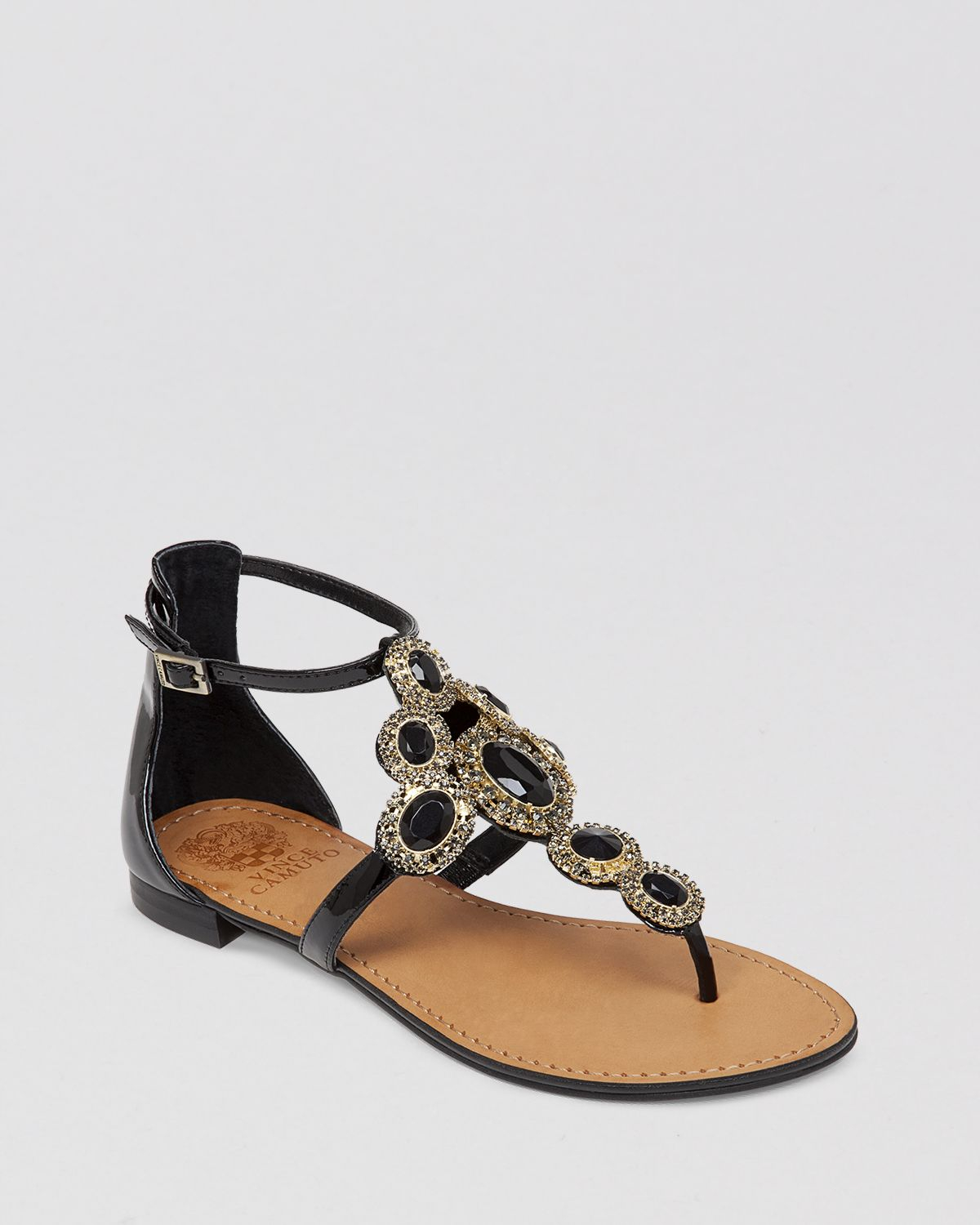 black jeweled flat sandals