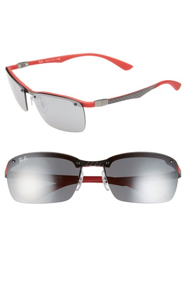 Ray-ban 60Mm Semi-Rimless Sunglasses - Gunmetal/ Red in Silver for Men ...