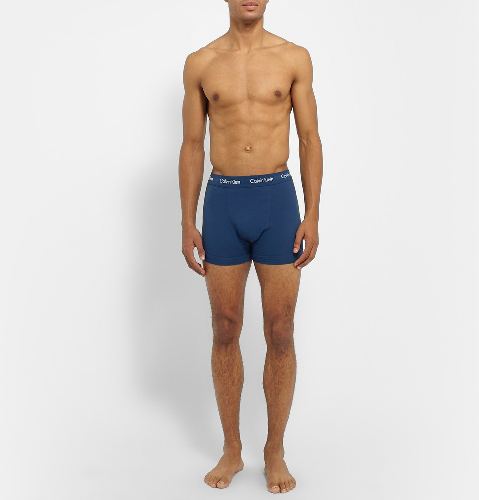 Lyst - Calvin klein Three-Pack Stretch-Cotton Boxer Briefs in Green for Men