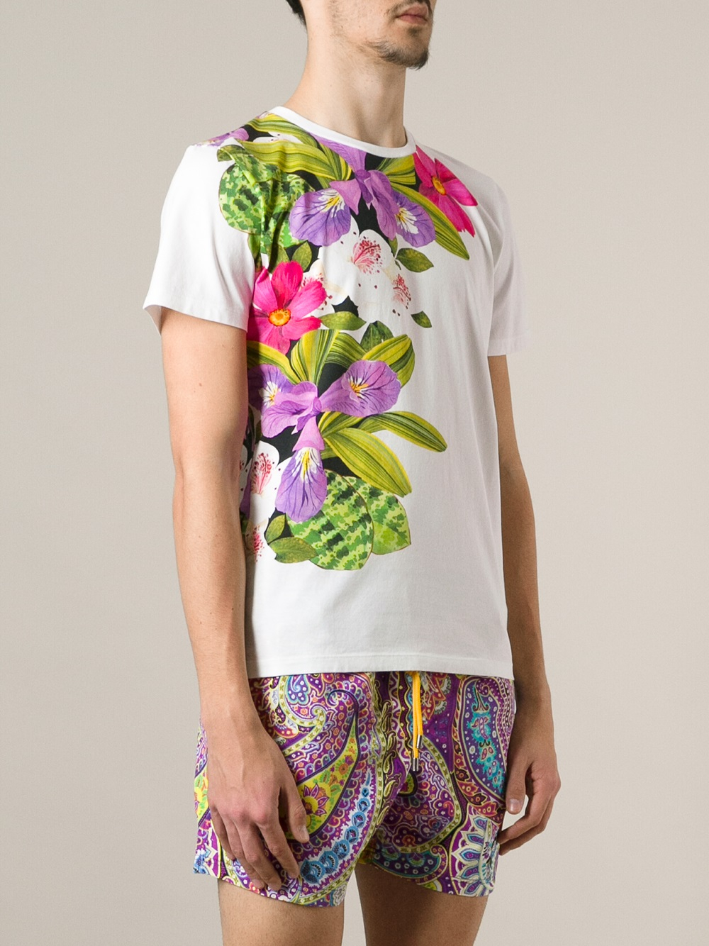 Lyst - Etro Floral Print Tshirt in White for Men