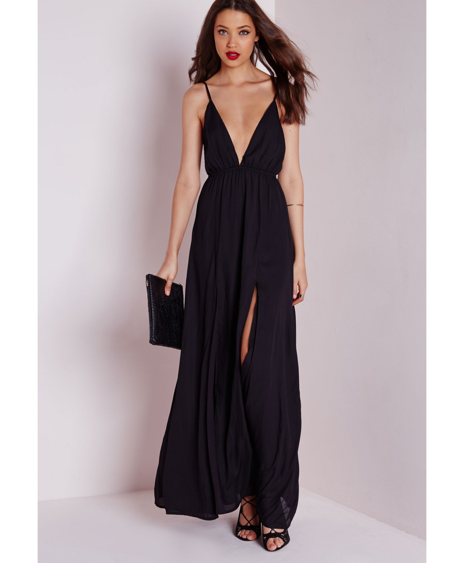satin plunge maxi dress