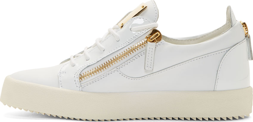White sneakers cheap with gold zipper