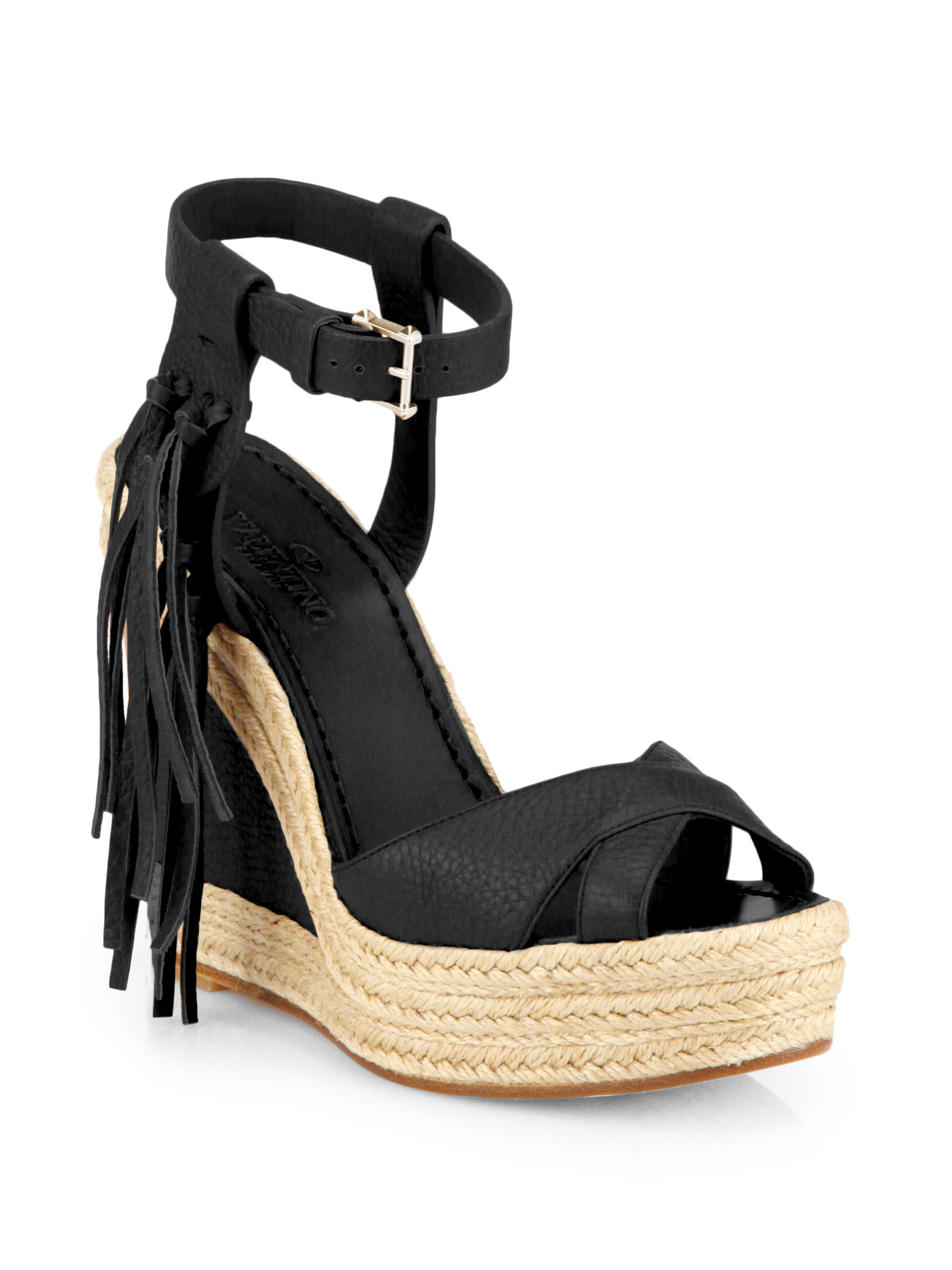 valentino black wedge espadrilles