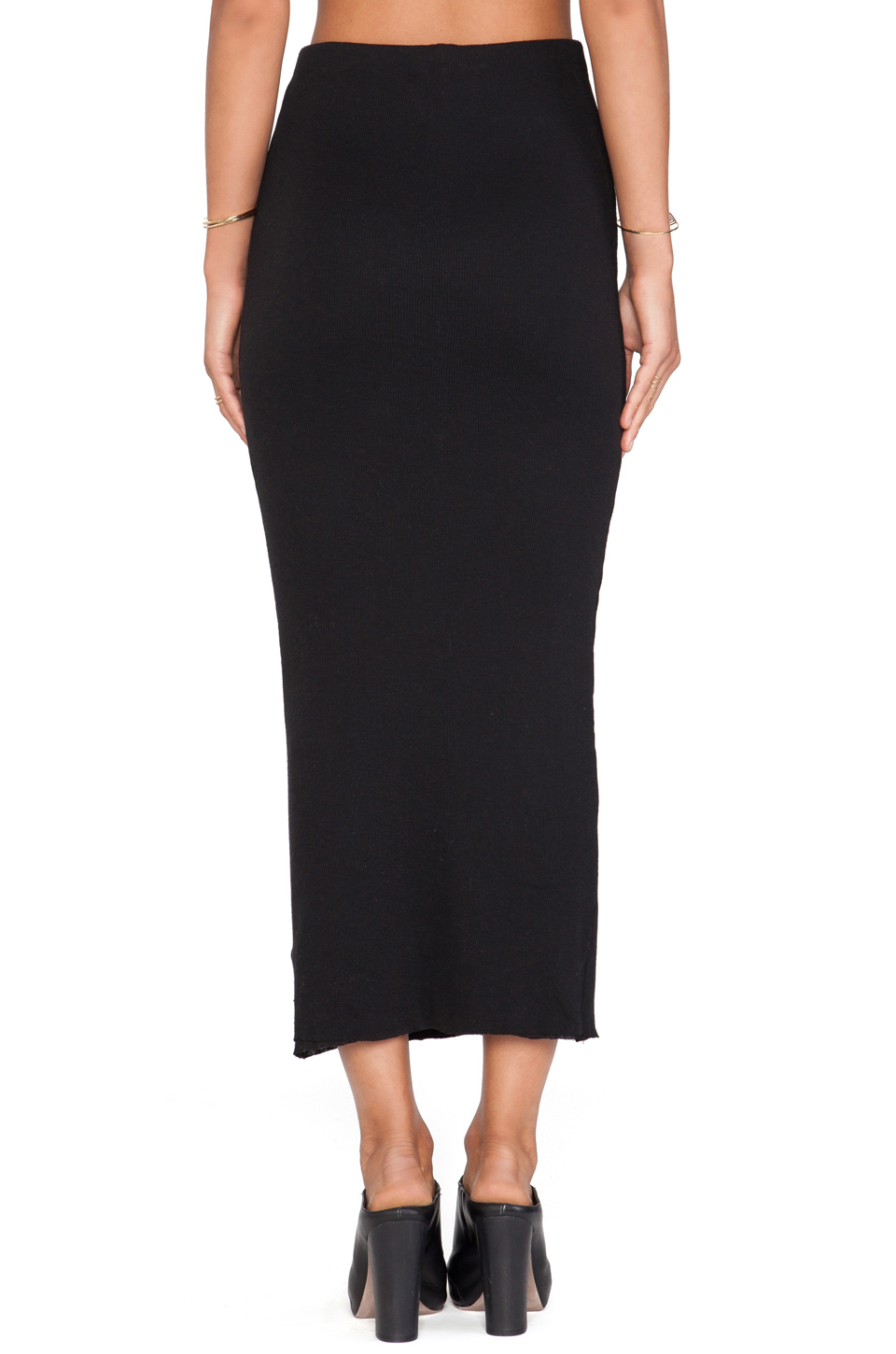 James Perse Long Cashmere Rib Skirt in Black - Lyst