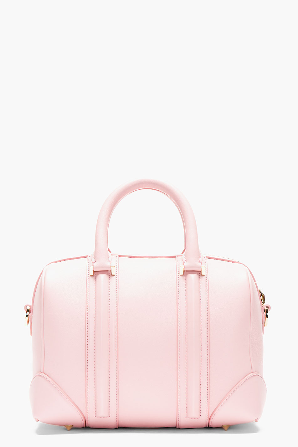 pink leather duffle bag