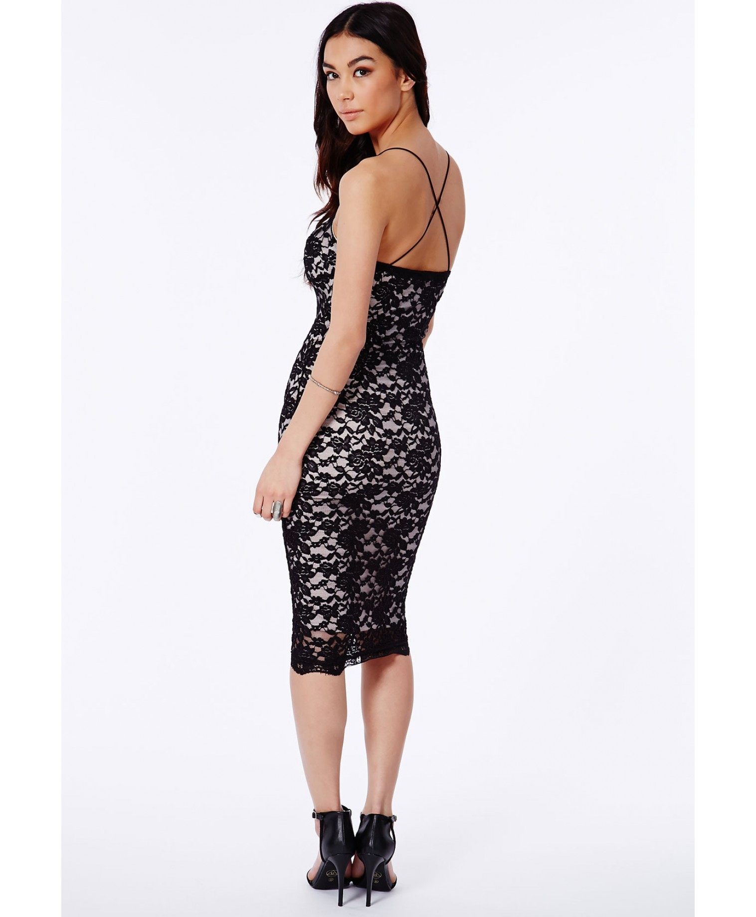 black lace strappy dress