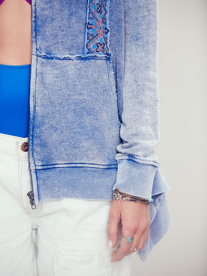 Free People Embroidered Drippy Zip Up Hoodie in Blue | Lyst