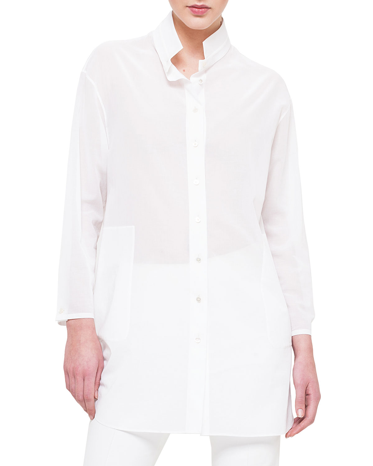 Akris Long-sleeve Cotton Voile Tunic in White | Lyst