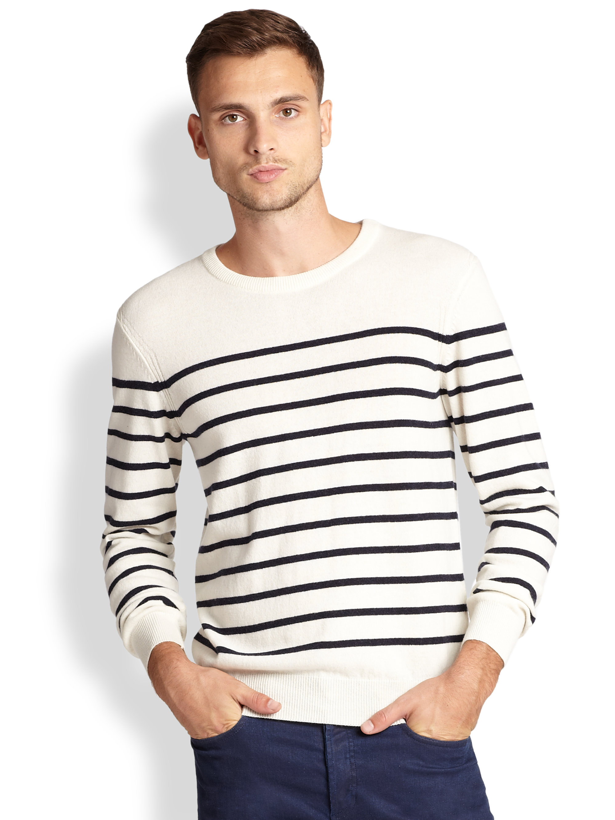 A.p.c. Wool & Cashmere Breton-Stripe Sweater in White for Men | Lyst