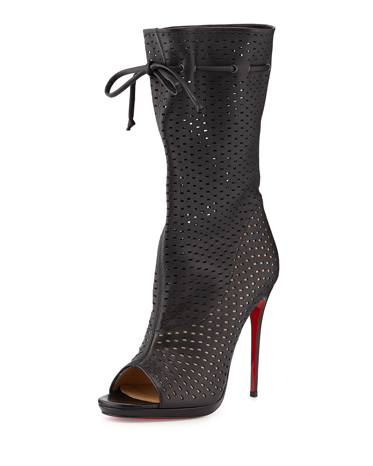 Lyst - Christian Louboutin Jennifer Perforated Red Sole Boot in Black
