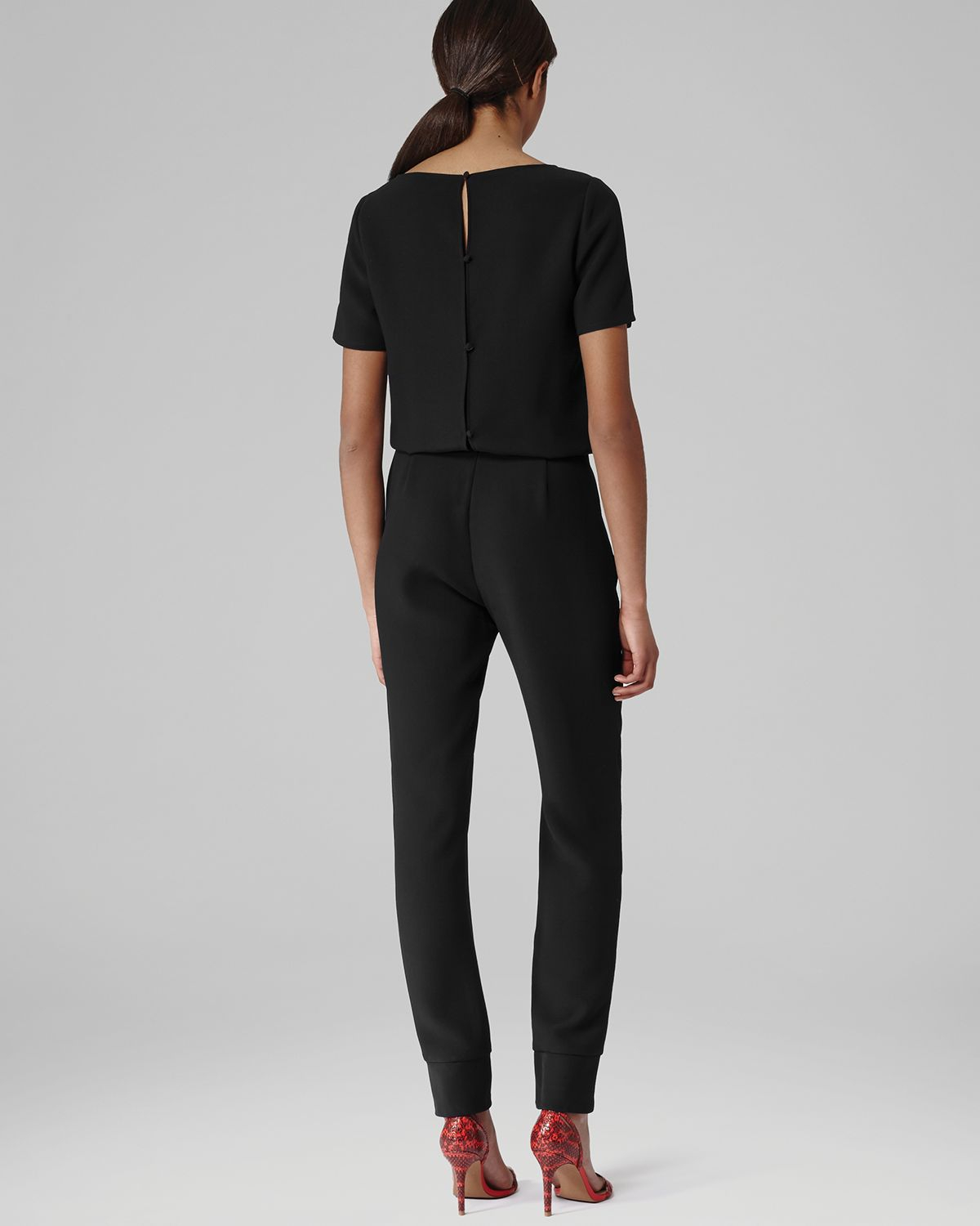 Reiss Jumpsuit Link Short Sleeve Button Back in Black Lyst