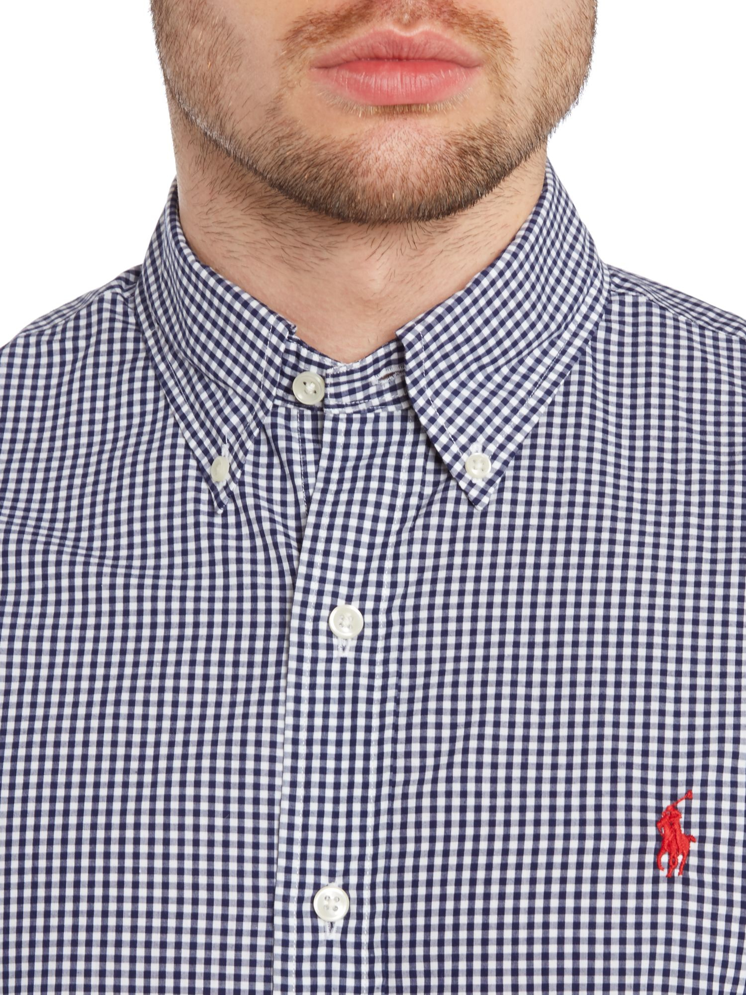Polo ralph lauren Long Sleeve Slim Fit Mini Gingham Shirt in Blue for