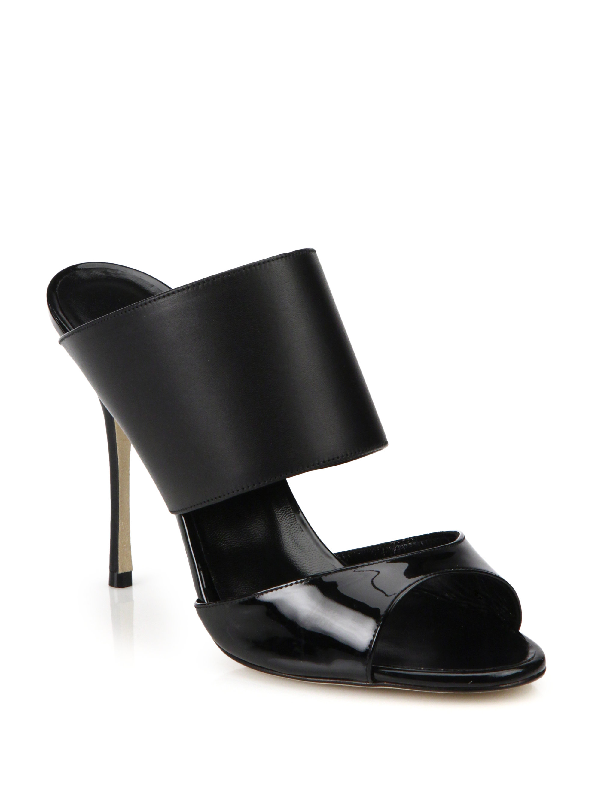 Lyst Manolo Blahnik Ripta Twotone Leather Mule Sandals in Black