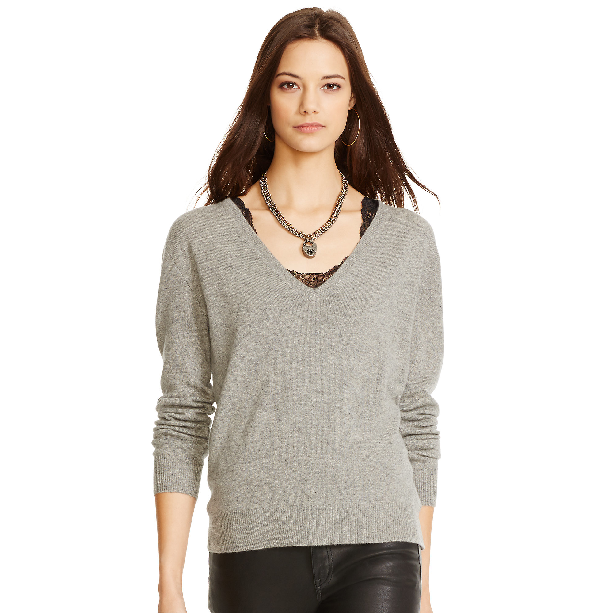 Five Ways to Wear One: The V-Neck Sweater Our pullover tunic is knit with directional stitches and subtle allover texture. A chevron pattern at the center front adds even more surface interest.
