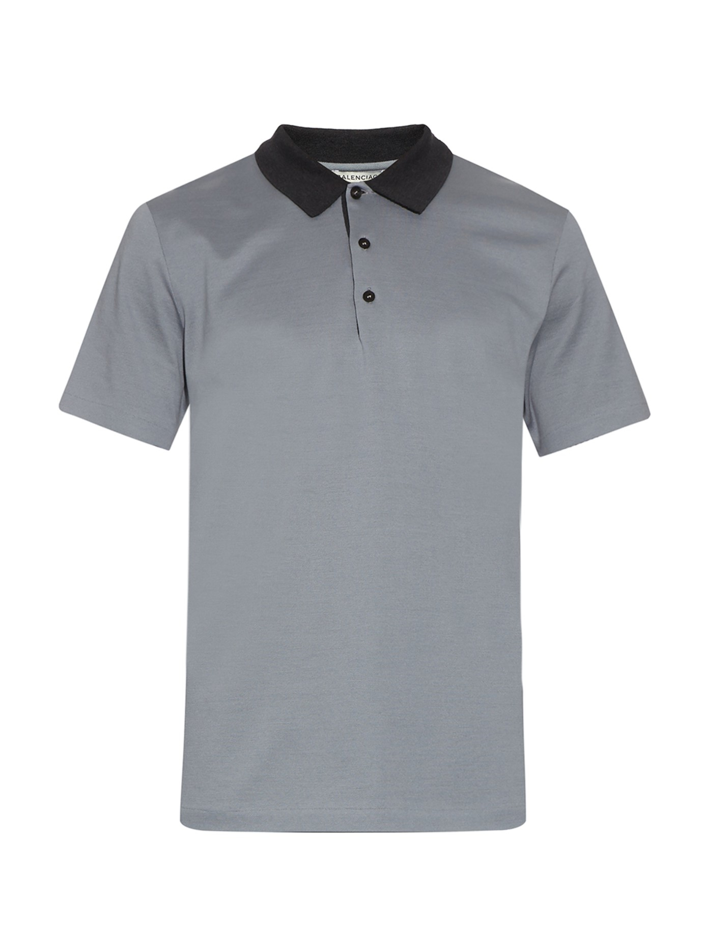 Balenciaga Contrast-collar Cotton-piqué Polo Shirt in Light Grey (Gray