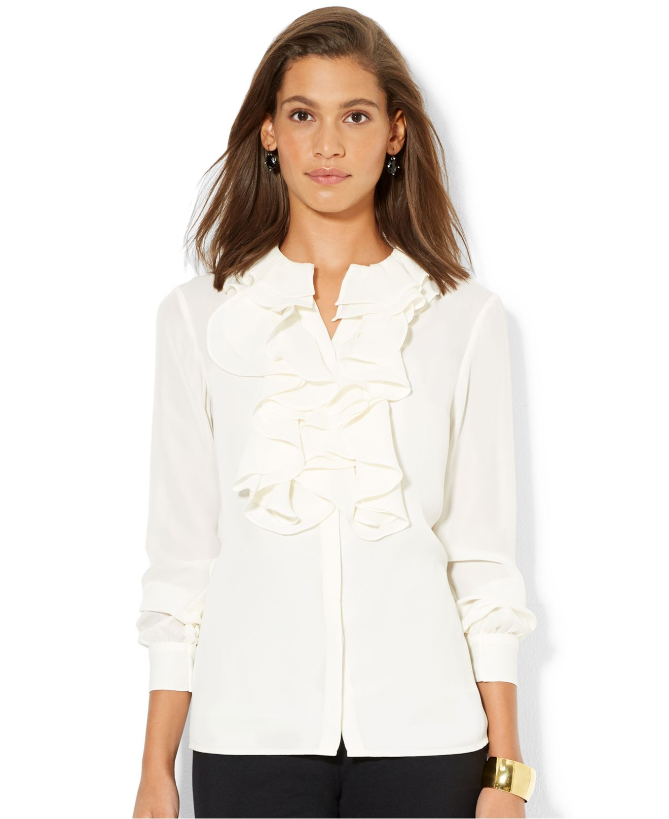 Lyst - Lauren By Ralph Lauren Long-sleeve Ruffled Blouse in White