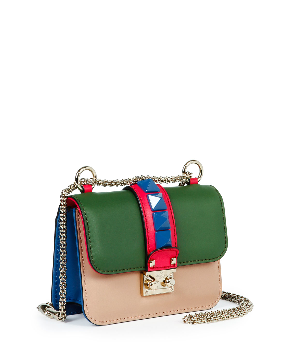 Lyst - Valentino Lock Four-color Leather Micro Mini Shoulder Bag in Green