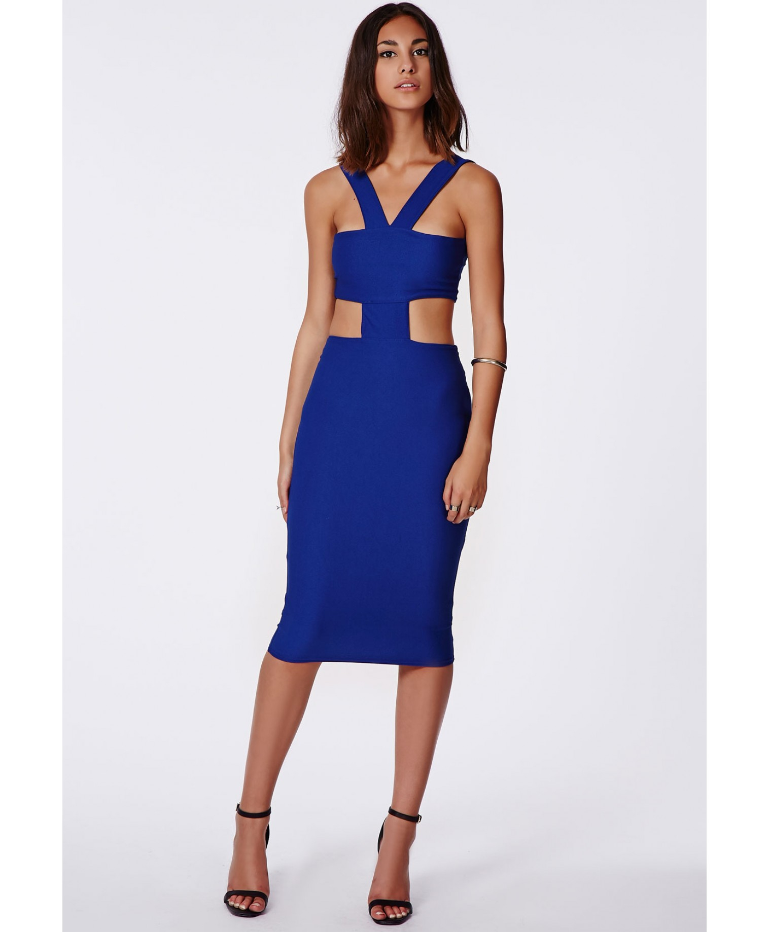 Lyst - Missguided Cut Out Bodycon Midi Dress In Cobalt Blue in Blue