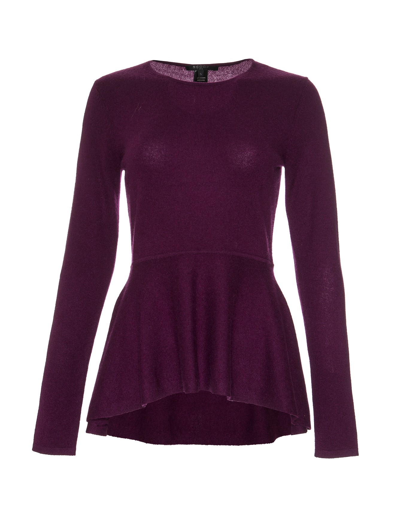 Scoop 12gg Cashmere Peplum Sweater in Purple (WINE)