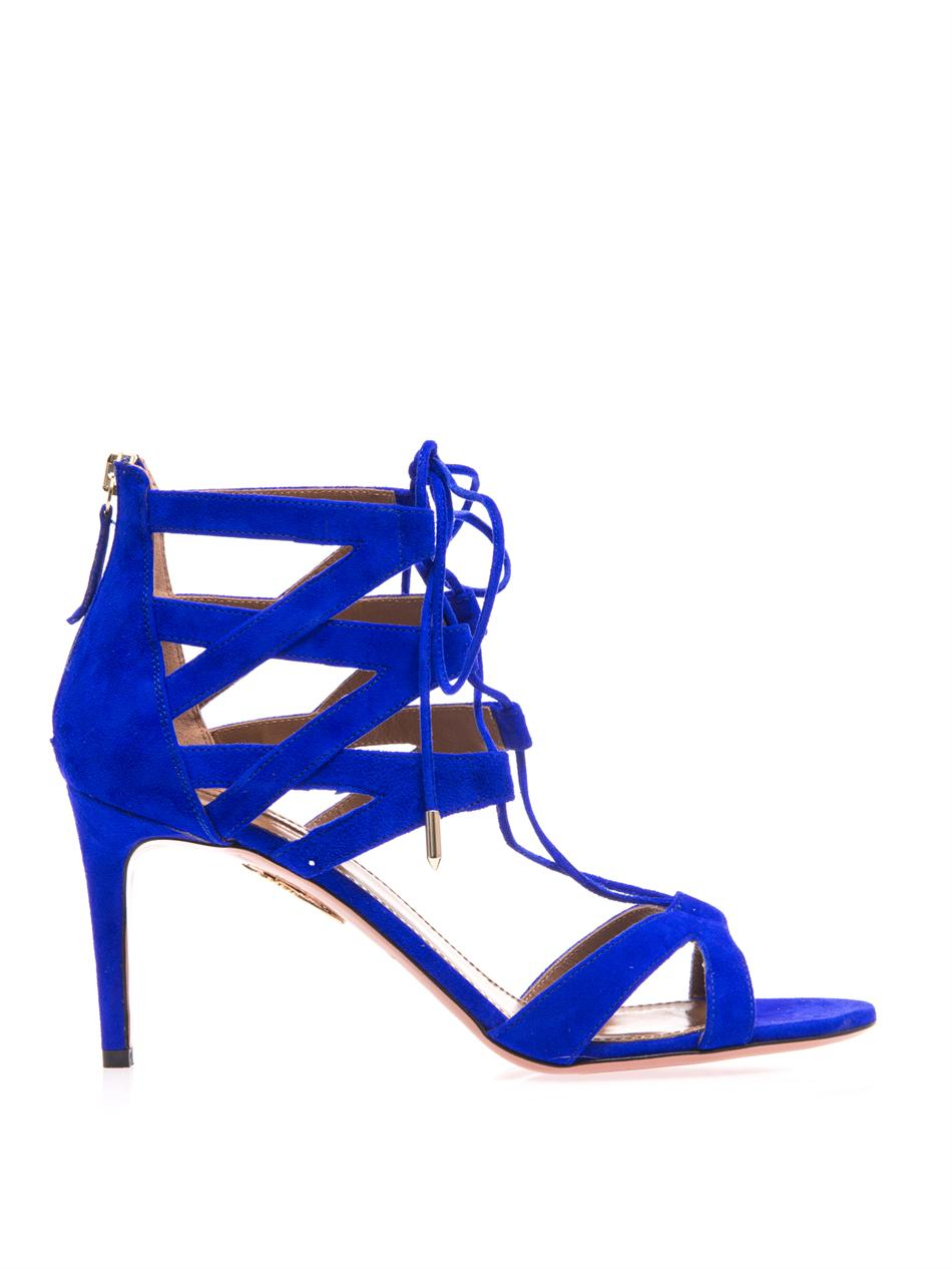 Aquazzura Beverly Hills Suede Sandals in Blue - Lyst