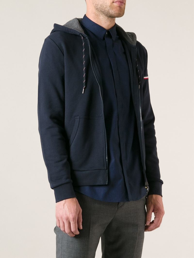 Moncler 'maglia' Hooded Cardigan in Blue for Men - Lyst