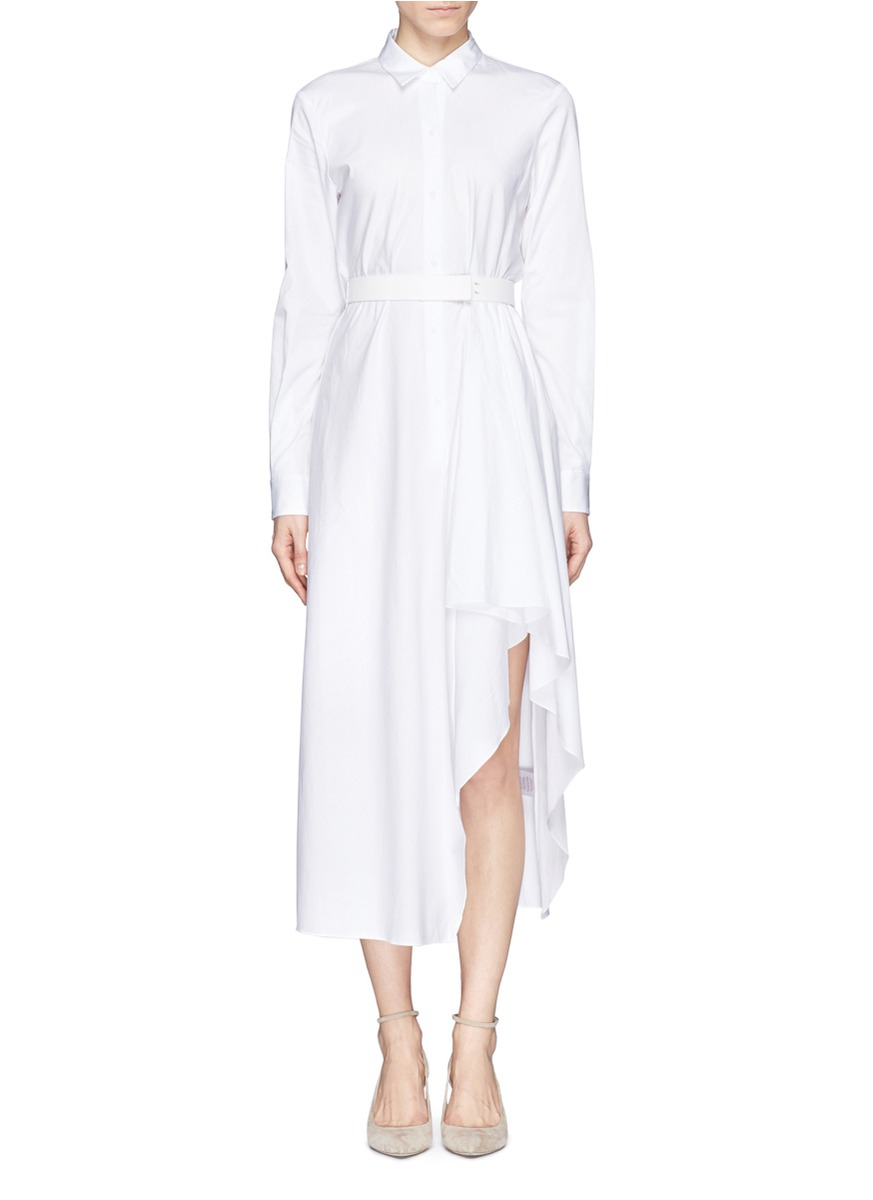 Theory 'diaz' Cotton Poplin Asymmetric Shirt Dress in White | Lyst
