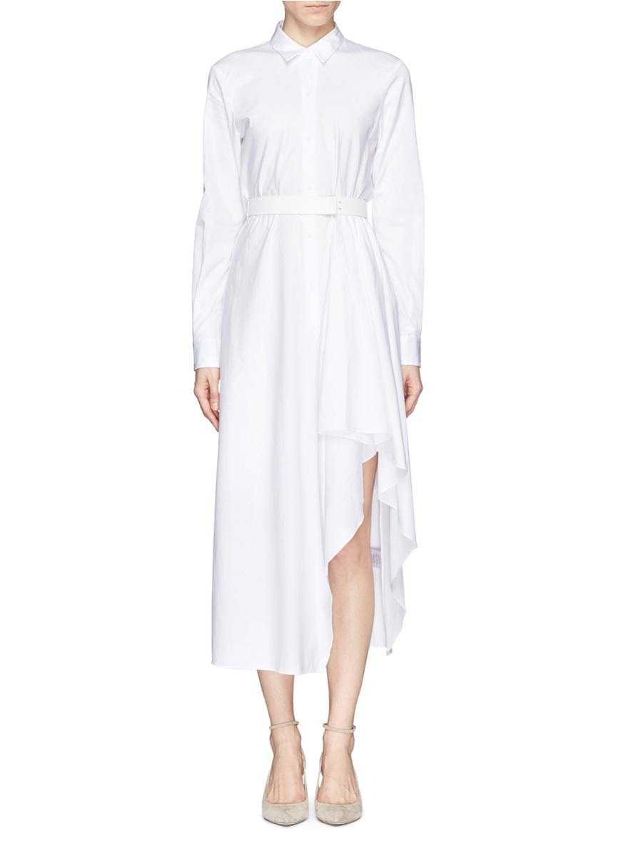 white asymmetrical shirt dress