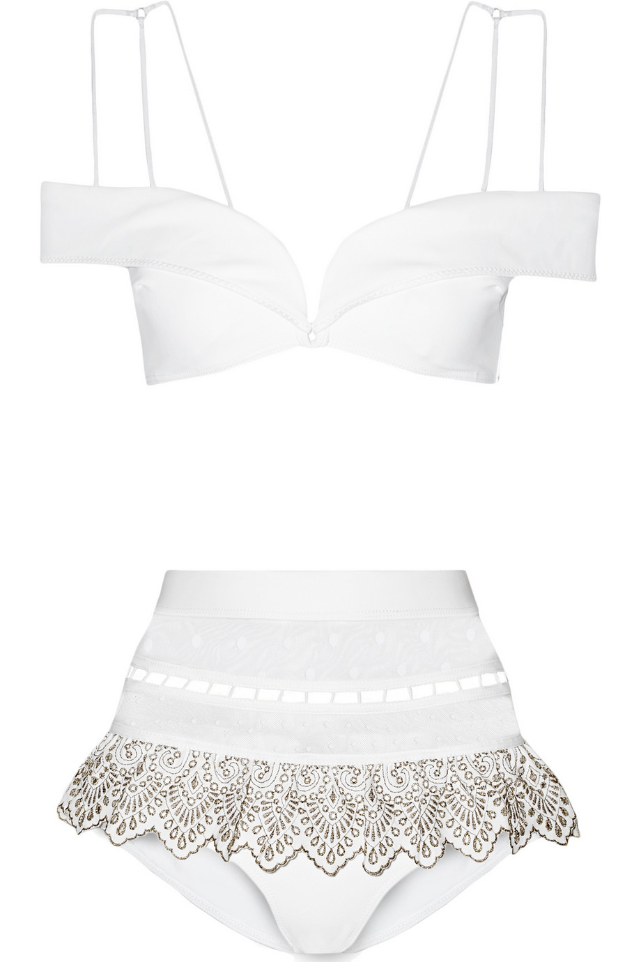 One-shoulder bandeau bikini Brazilian slip F**K 1516U White Pattern