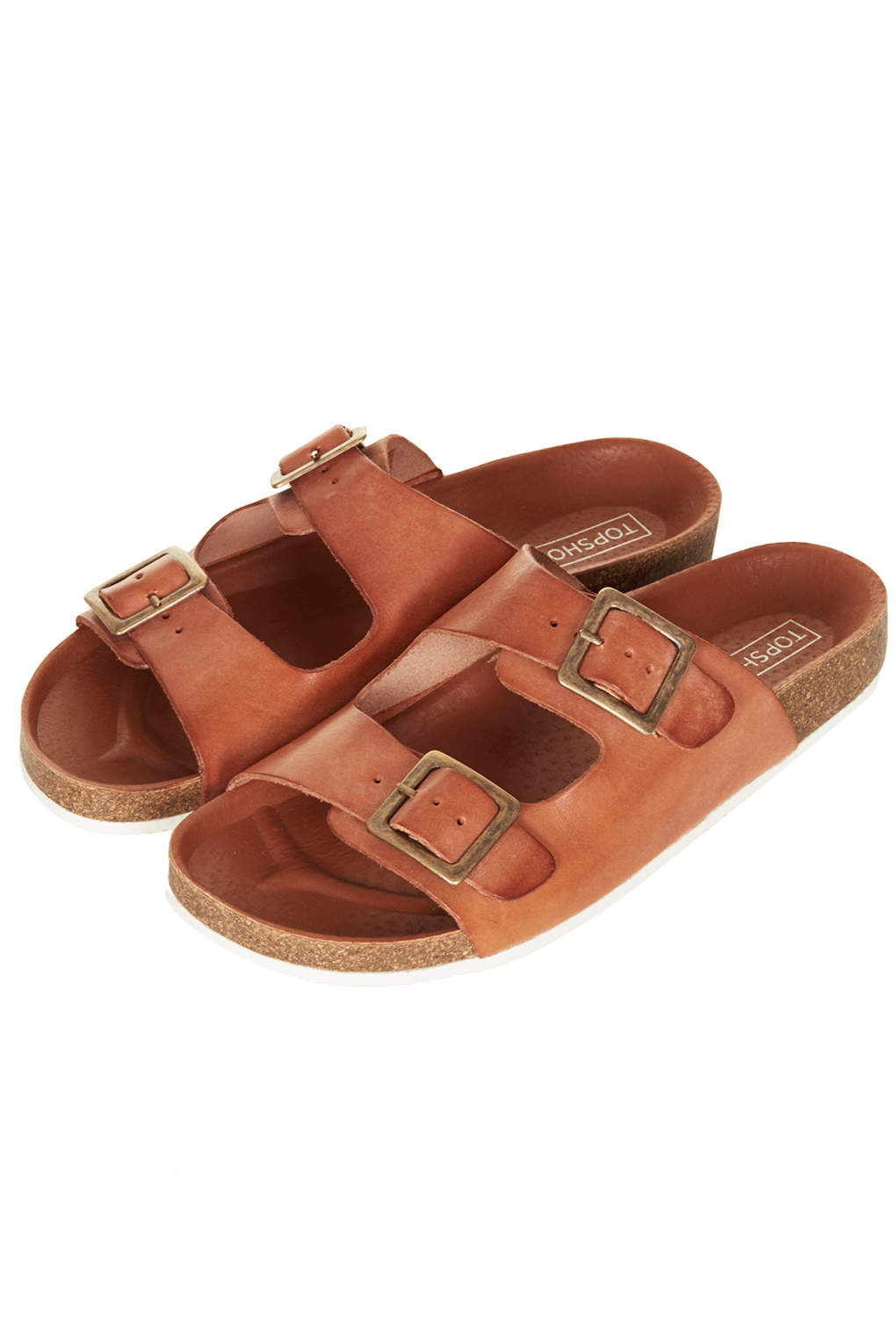 brown double buckle sandals