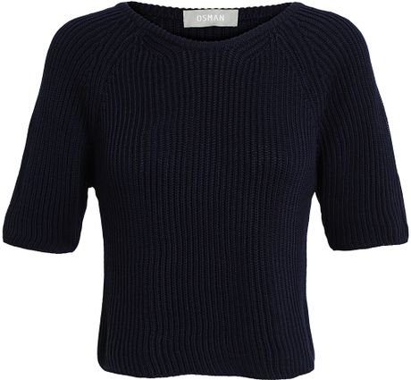 Osman Yousefzada Ribbed Cotton Jumper in Blue | Lyst