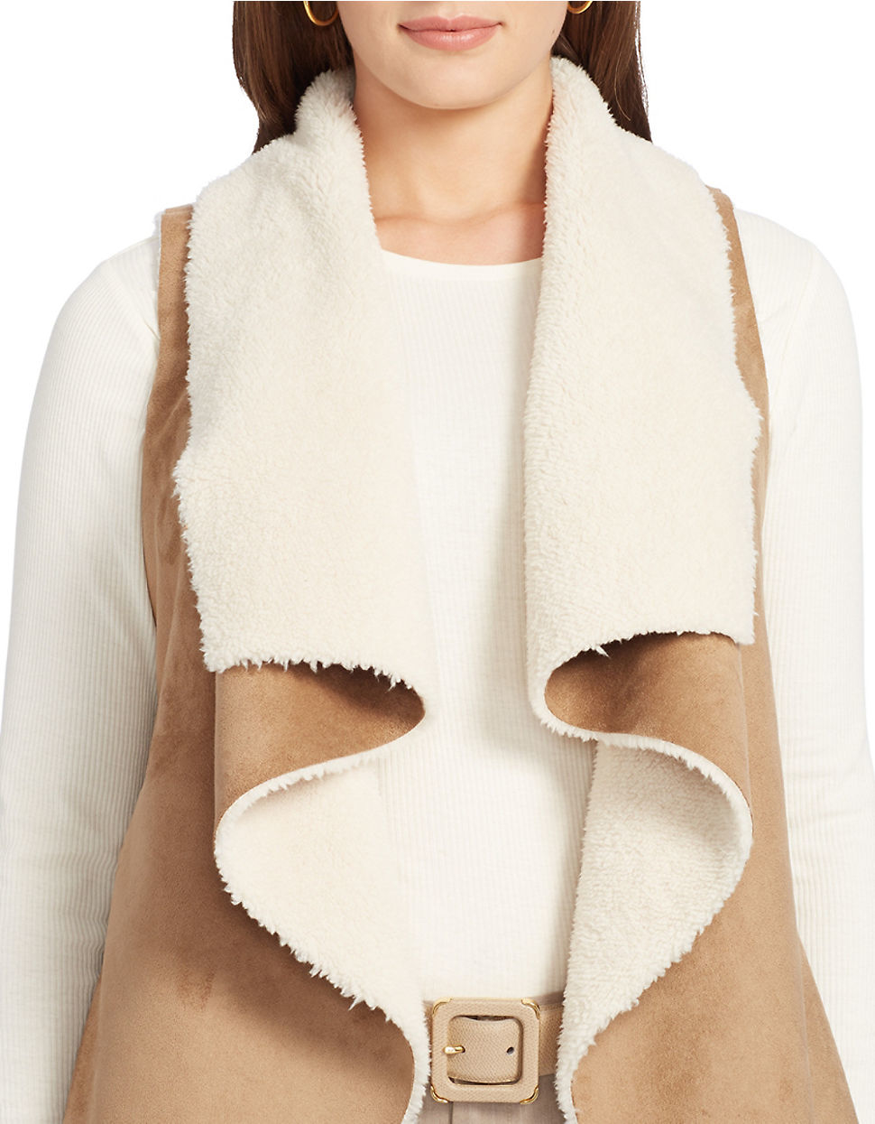 Lauren by Ralph Lauren Plus Faux Fur And Faux Suede Vest in Brown/Cream